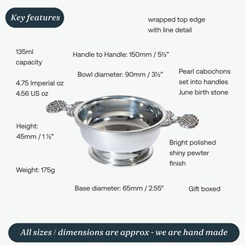 Birthstone Pewter Quaich June With Pearl Stones Birthstone Pewter Quaich June With Pearl Stones