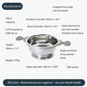 Birthstone Pewter Quaich October With Opal Stones Birthstone Pewter Quaich October With Opal Stones