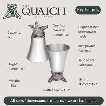 Fox Head 3oz Pewter Jigger Cup