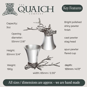 Stag Head 3oz Pewter Jigger Cup Stag Head 3oz Pewter Jigger Cup