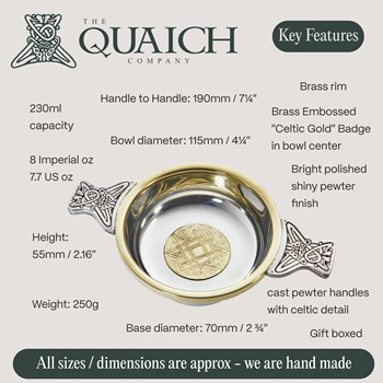 Celtic Gold Pewter And Brass Large Quaich