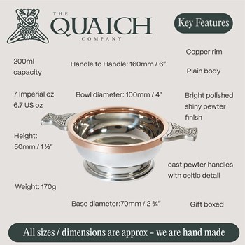 Copper Rim Medium Pewter Quaich Copper Rim Medium Pewter Quaich