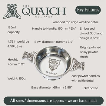Lion Of Scotland Standard Pewter Quaich Lion Of Scotland Standard Pewter Quaich