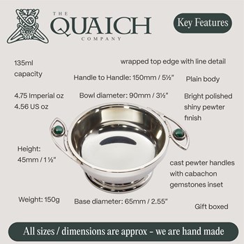 Nevis Pewter Quaich Leaf Gemstone Handles Nevis Pewter Quaich Leaf Gemstone Handles