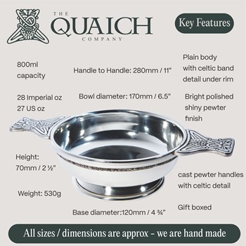 Extra Large Celtic Band Pewter Quaich