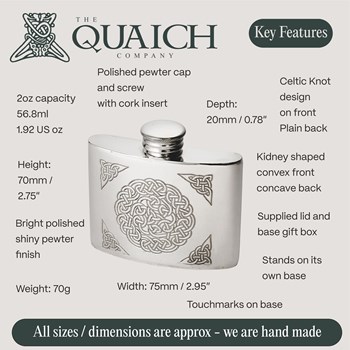 Celtic Knot 2oz Pewter Kidney Hip Flask Celtic Knot 2oz Pewter Kidney Hip Flask