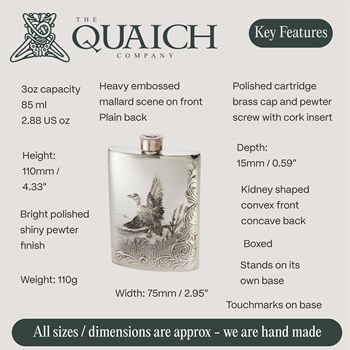 Embossed Mallard 3oz Top Pocket Flask Embossed Mallard 3oz Top Pocket Flask
