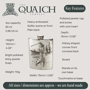 Embossed Golfer 3oz Top Pocket Flask