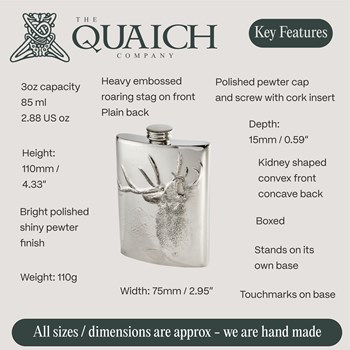 Embossed Roaring Stag 3oz Top Pocket Flask Embossed Roaring Stag 3oz Top Pocket Flask
