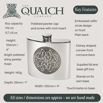 Celtic Circle 6oz Pewter Kidney Hip Flask