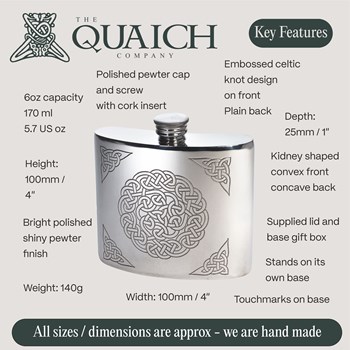 Celtic Knot 6oz Pewter Kidney Hip Flask Celtic Knot 6oz Pewter Kidney Hip Flask
