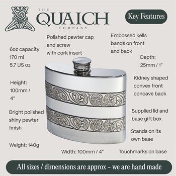 Kells 6oz Pewter Kidney Hip Flask