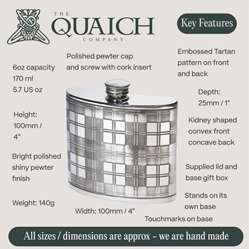 Tartan 6oz Pewter Kidney Hip Flask Tartan 6oz Pewter Kidney Hip Flask