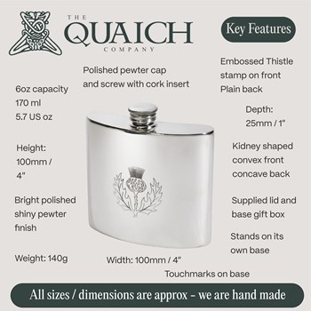 Thistle 6oz Pewter Kidney Hip Flask Thistle 6oz Pewter Kidney Hip Flask