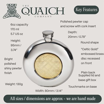 Round Pewter Celtic Gold Flask Round Pewter Celtic Gold Flask