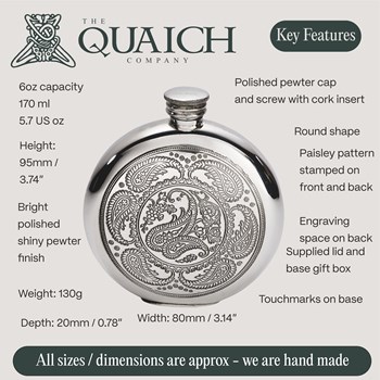 Round Pewter Paisley Flask