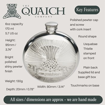 Round Usquabae Single Thistle Pewter Flask Round Usquabae Single Thistle Pewter Flask