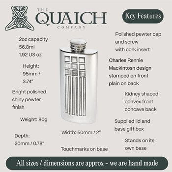 Charles Rennie Mackintosh 2oz Pewter Purse Flask