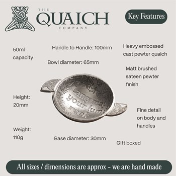 Lang May Your Lum Reek cast pewter 2.5" Quaich