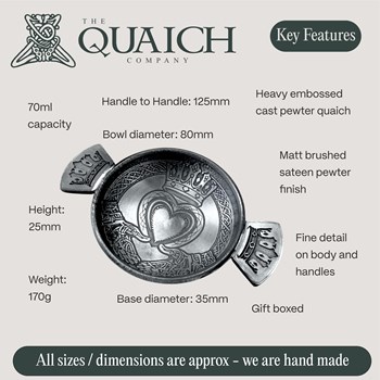 Claddagh Cast 3" Pewter Quaich