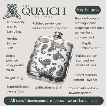 Paisley 4oz Pewter Pocket Flask