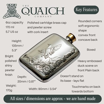 Mallard Embossed 6oz Pewter Pocket Flask