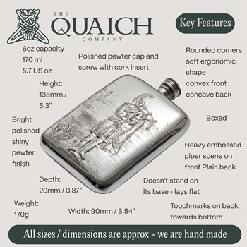 Piper Embossed 6oz Pewter Pocket Flask