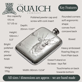 Roaring Stag 6oz Pewter Pocket Flask Roaring Stag 6oz Pewter Pocket Flask