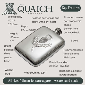 Thistle Embossed 6oz Pewter Pocket Flask