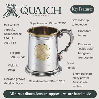 Celtic Gold Half Pint Pewter Tankard Celtic Gold Half Pint Pewter Tankard