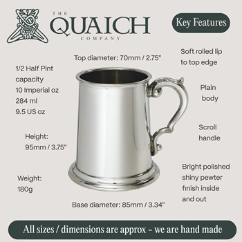 Plain Scroll handle Half Pint Pewter Tankard Plain Scroll handle Half Pint Pewter Tankard