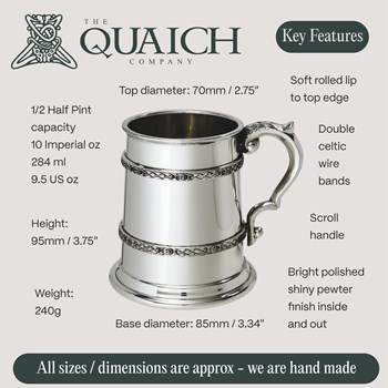 Double Celtic Band Half Pint Pewter Tankard