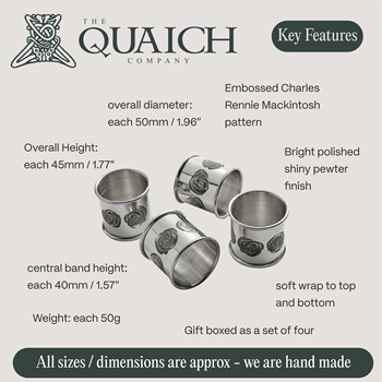Charles Rennie Mackintosh Four Pewter Napkin Rings Charles Rennie Mackintosh Four Pewter Napkin Rings