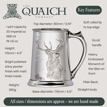 Embossed Monarch of the Glen Pewter Tankard