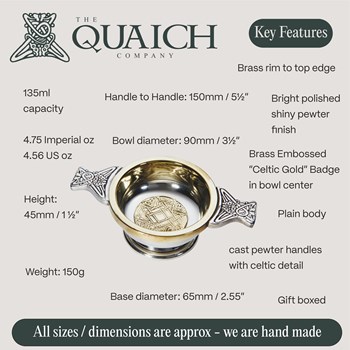 Celtic Gold Small Pewter And Brass Quaich Celtic Gold Small Pewter And Brass Quaich