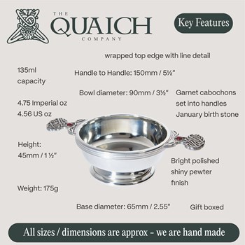 January  Birthstone Pewter Quaich With Garnet Stones