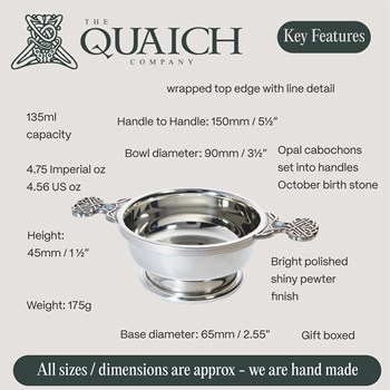 October Birthstone Pewter Quaich With Opal Stones October Birthstone Pewter Quaich With Opal Stones