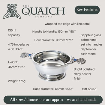 September Birthstone Pewter Quaich With Saphire Stones September Birthstone Pewter Quaich With Saphire Stones