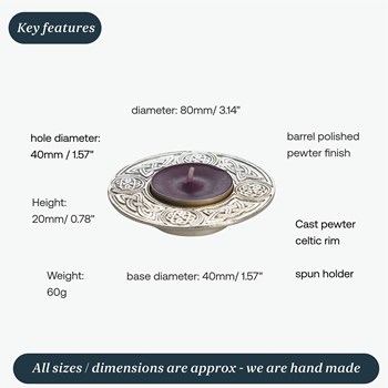 Round Celtic Cast Pewter T-Lite Candle Holder Round Celtic Cast Pewter T-Lite Candle Holder