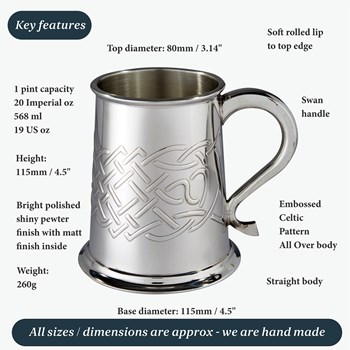Islay Celtic Embossed One Pint Pewter Tankard Islay Celtic Embossed One Pint Pewter Tankard