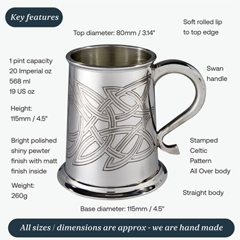 Skye Celtic Embossed One Pint Pewter Tankard