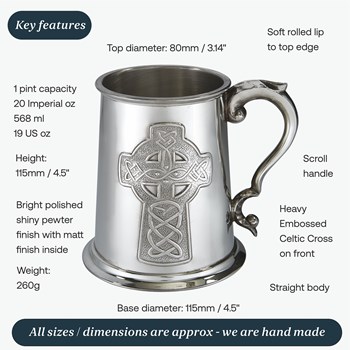 Embossed Celtic Cross One Pint Pewter Tankard