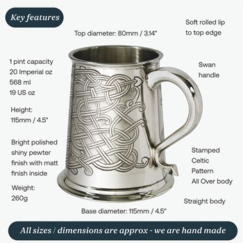 Celtic Pattern Pewter One Pint Tankard Celtic Pattern Pewter One Pint Tankard