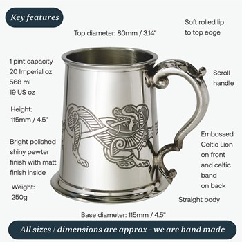 Celtic Lion One Pint Pewter Tankard