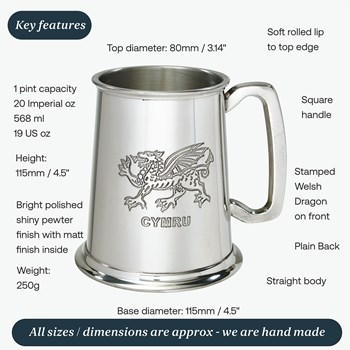 Welsh Dragon One Pint Pewter Tankard Welsh Dragon One Pint Pewter Tankard