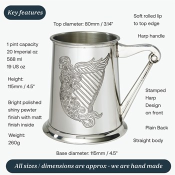 Irish Harp One Pint Pewter Tankard