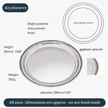 Large Gadroon Rim Pewter Tray