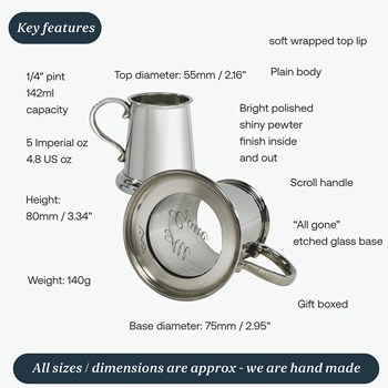 All Gone Etched Glass Base Pewter Baby Mug