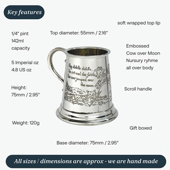 Cow Over The Moon Pewter Quarter Pint Baby Mug