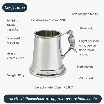 Stork Handle Pewter Quarter Pint Baby Mug